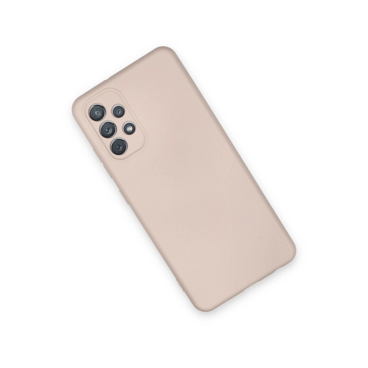Açık pembe telefon kılıfı beyaz zeminde, görünür kamera dizilimi.