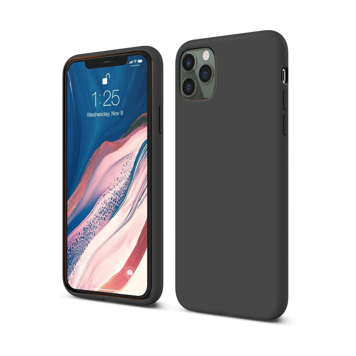 Üç kameralı ve koyu ekranlı gri bir telefon.