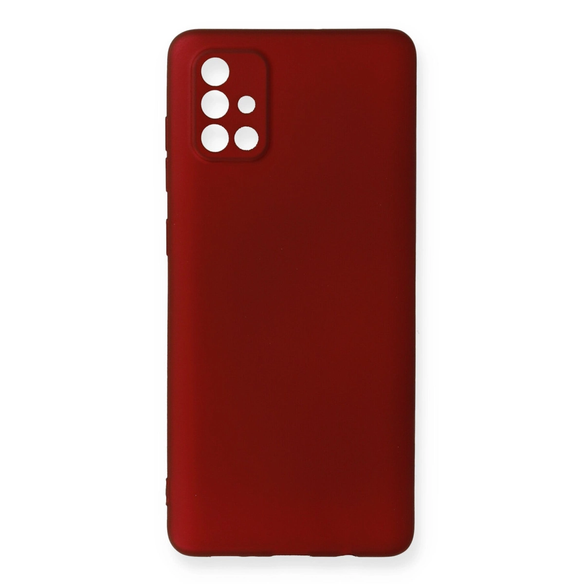 Sol üstte dikdörtgen kamera kesiği olan koyu kırmızı telefon kılıfı.