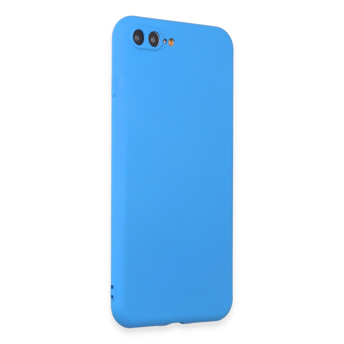 Arkada iki kamera ve flaşa sahip mavi telefon kılıfı.