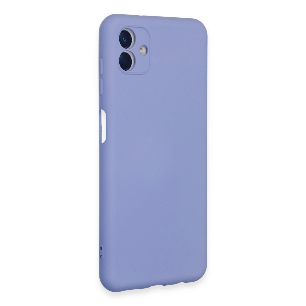 Yan düğmeli ve çift kameralı mor telefon kılıfı.