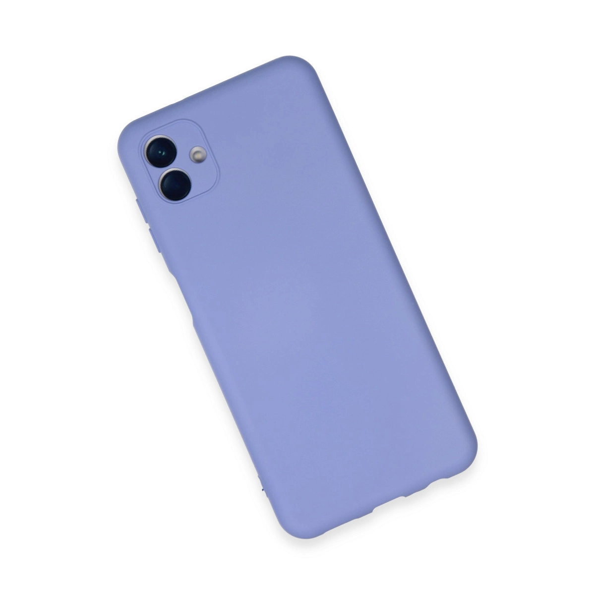 Lavanta rengi telefon kılıfı beyaz zeminde duruyor.