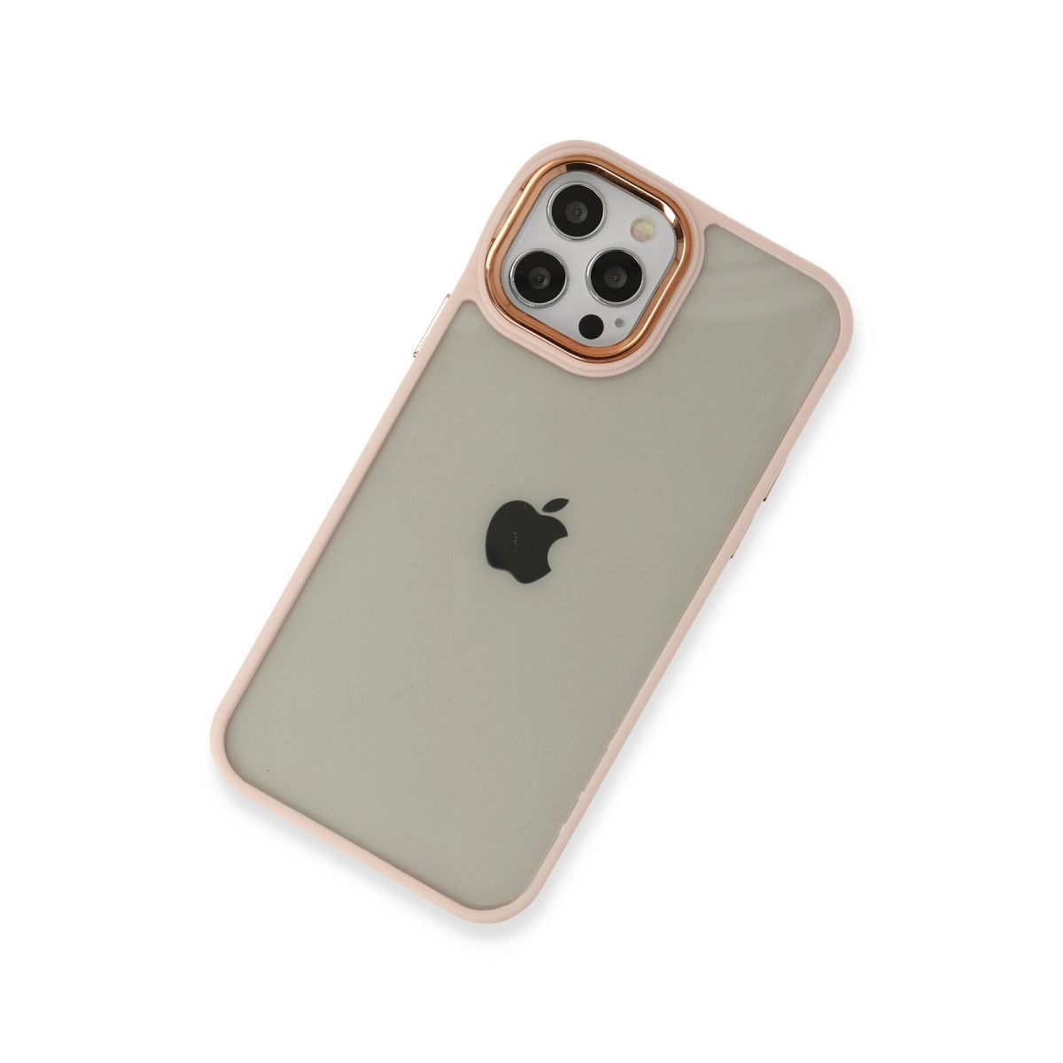 Üç kameralı, gül altın rengi kenarlıklı gri iPhone.