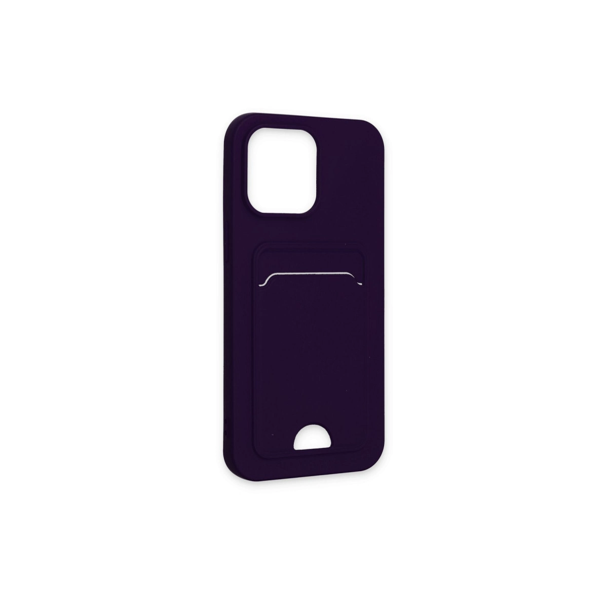 Koyu mor telefon kılıfı kart yuvalı ve kamera kesimli.