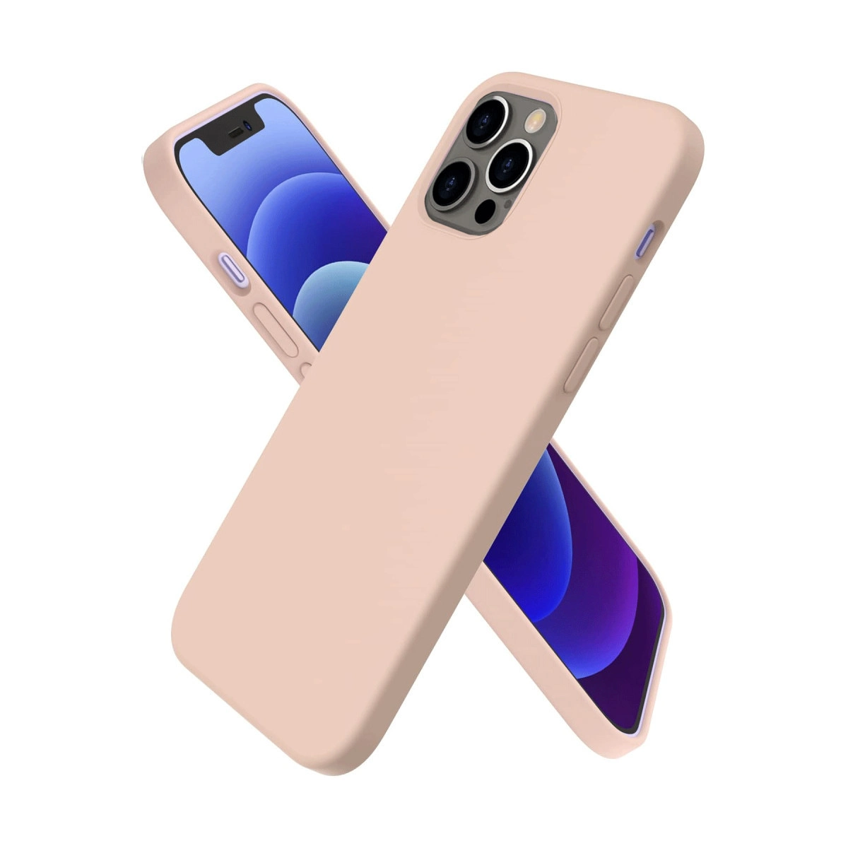 Beyaz arka plan üzerinde kamera modüllü iki pembe telefon kılıfı.
