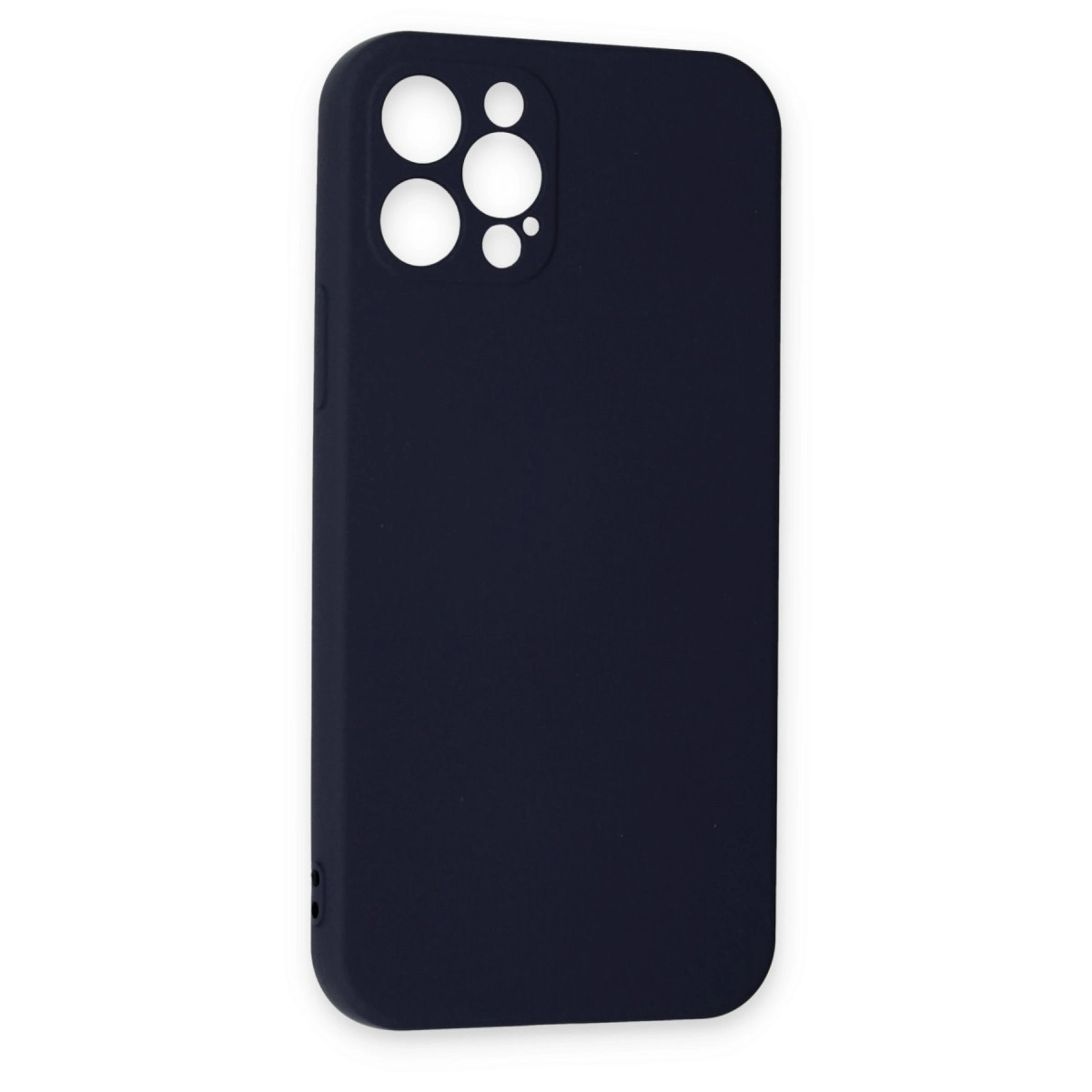Dört kamera lensi için kesikli lacivert telefon kılıfı.