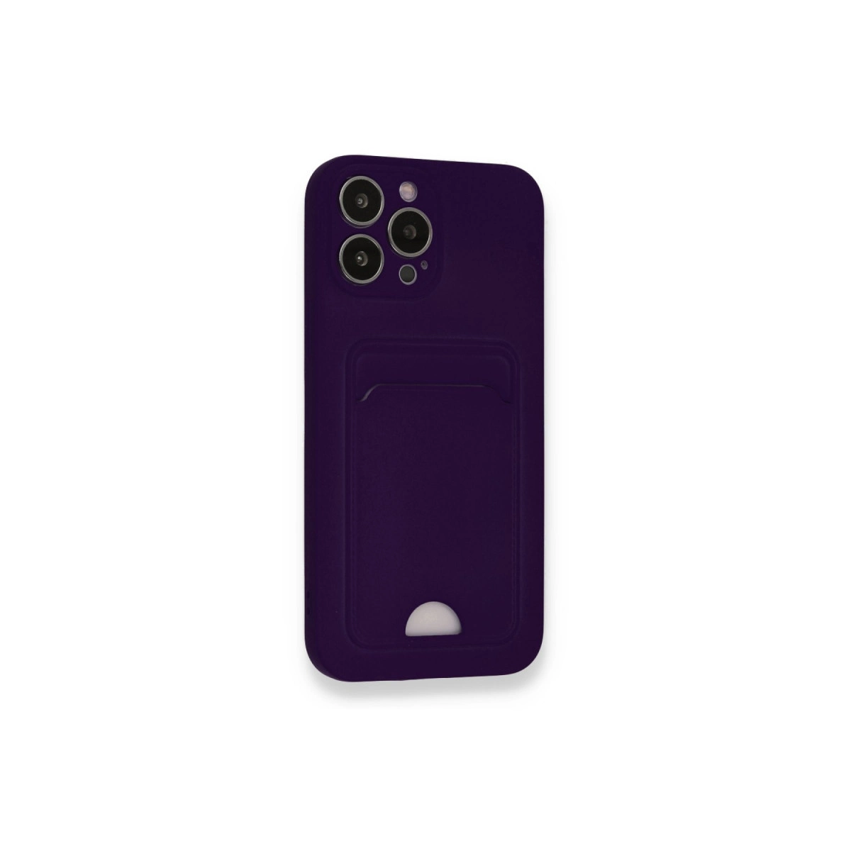 Üç kameralı ve kart yuvalı koyu mor telefon kılıfı.