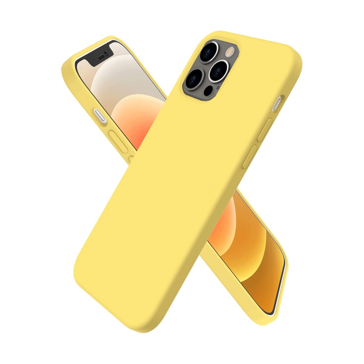 Beyaz arka plan üzerinde kameralı iki sarı telefon kılıfı.