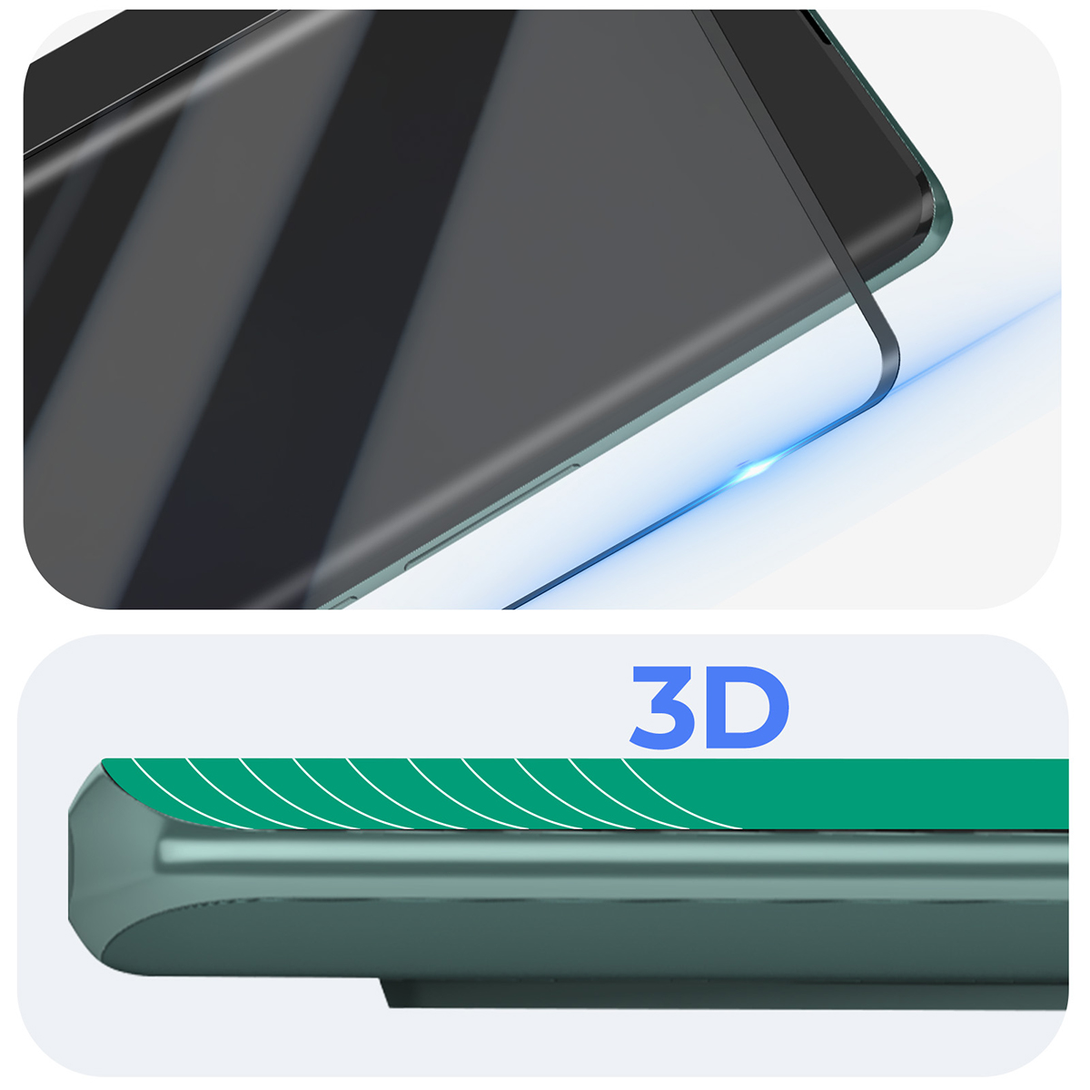 Gros plan d'un protecteur d'écran 3D sur un smartphone.