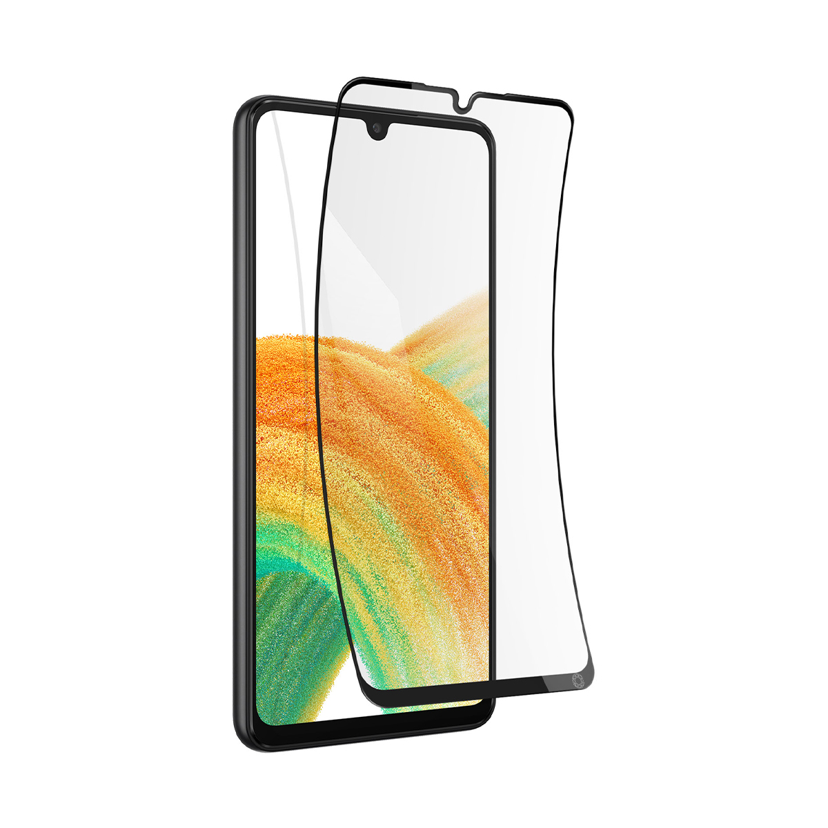 Uno smartphone con due protezioni schermo, una sul display, una accanto.