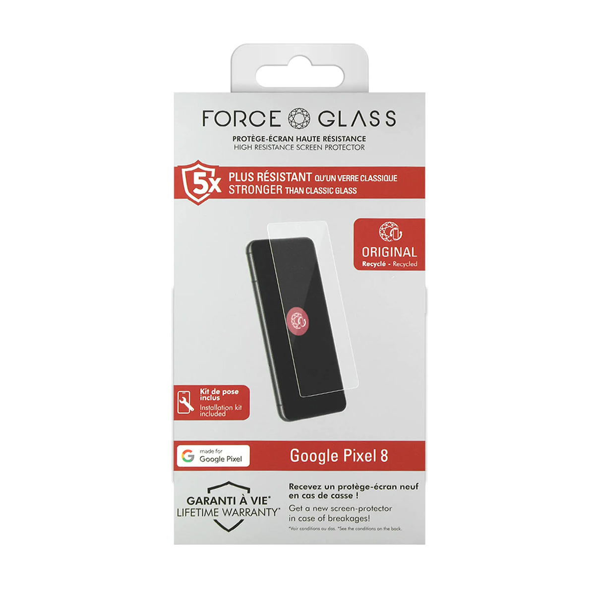 Emballage pour un protecteur d'écran Google Pixel 8.