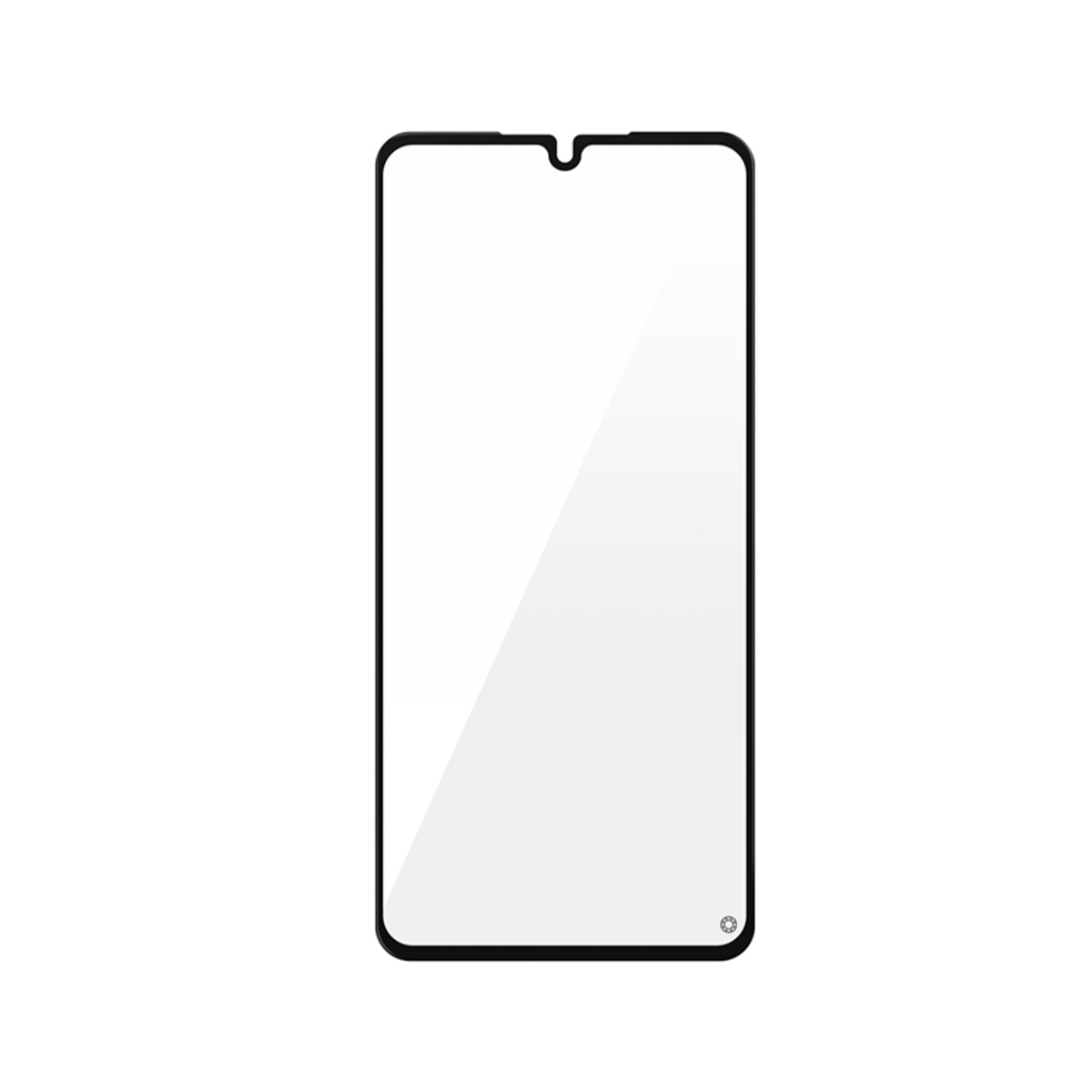Una protezione dello schermo in vetro nero per smartphone. Con ritaglio.