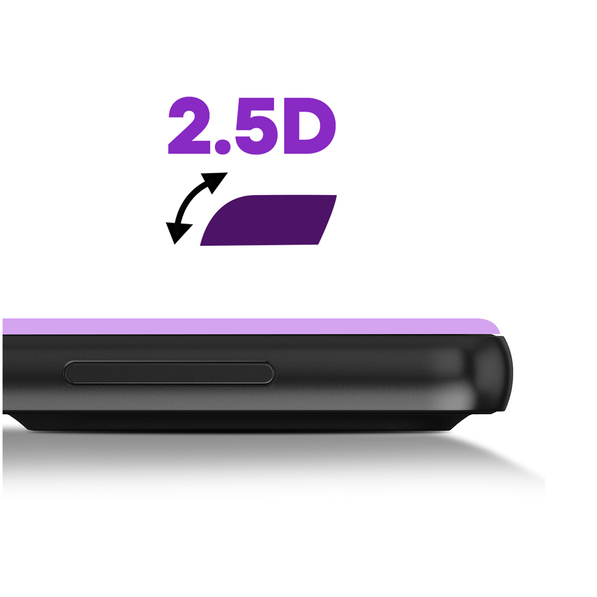 Logo 2.5D con frecce e accento viola su dispositivo nero.