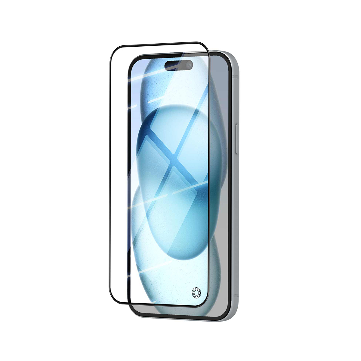 Een schermprotector voor een grijze smartphone met inkeping.