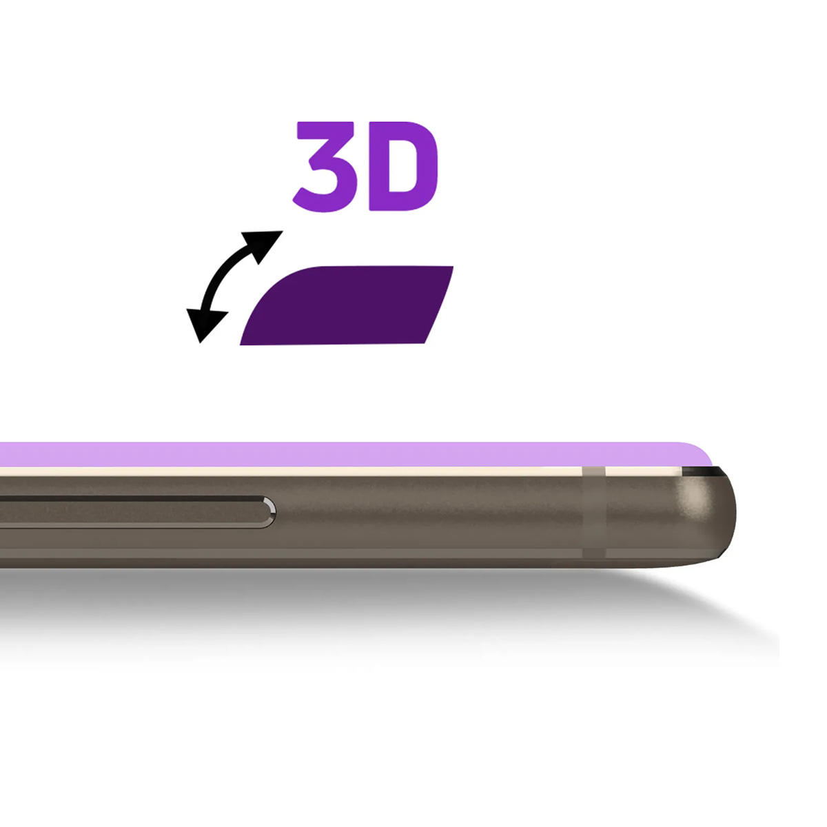 Icona 3D con frecce sopra un rettangolo viola e un telefono.
