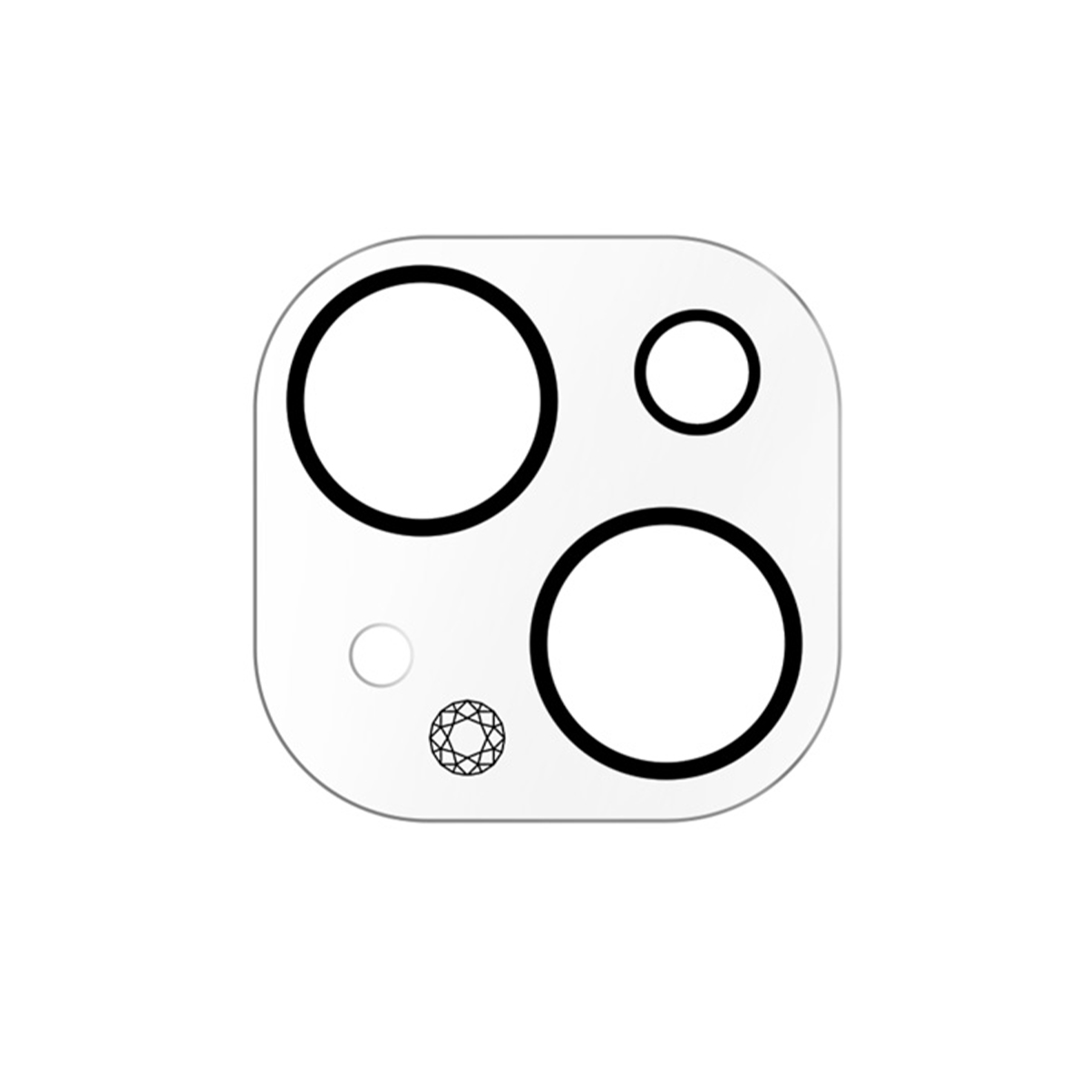 Witte telefooncamera-afdekking met drie cirkels en een sterpatroon.