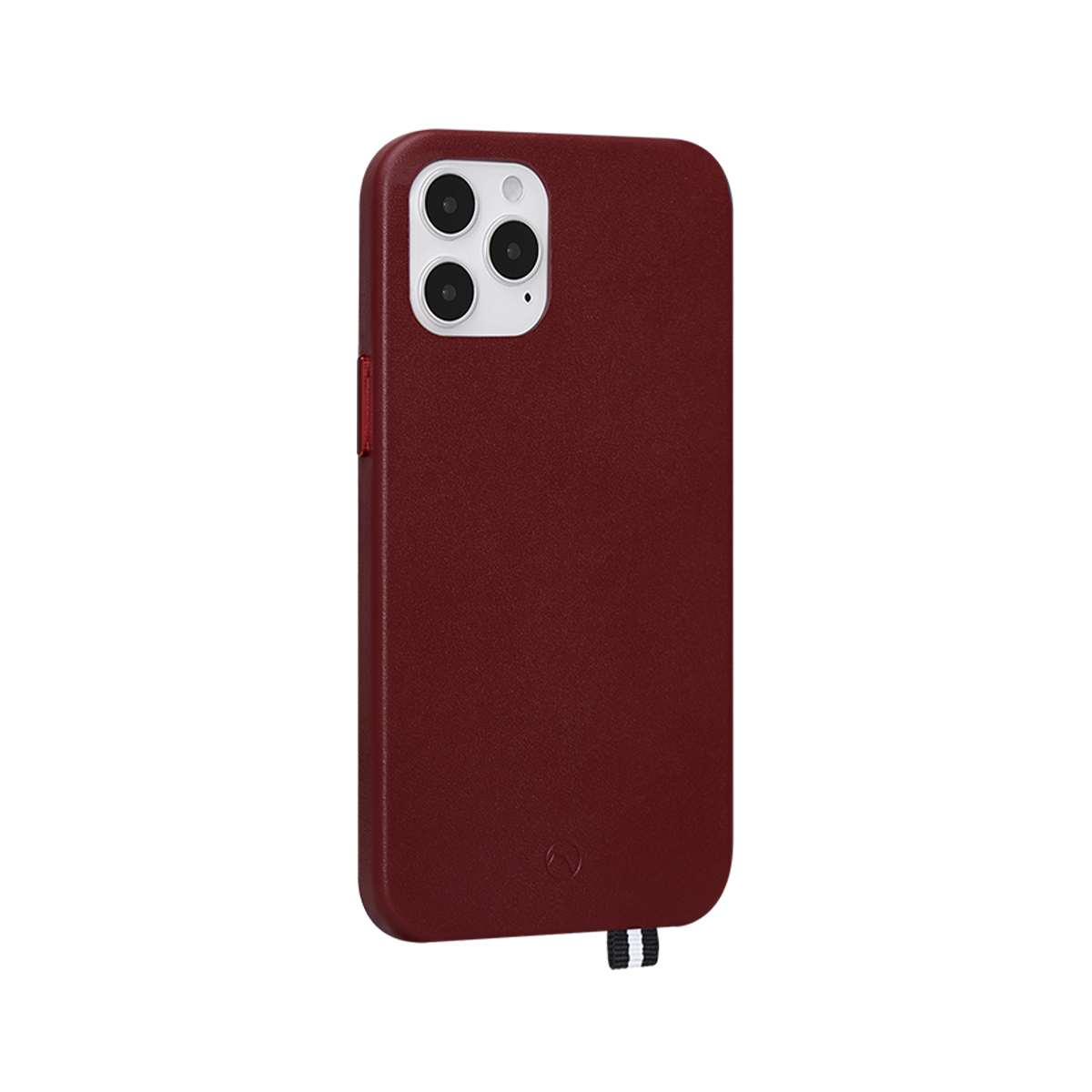 Custodia rossa per telefono con tre fotocamere e cinturino.