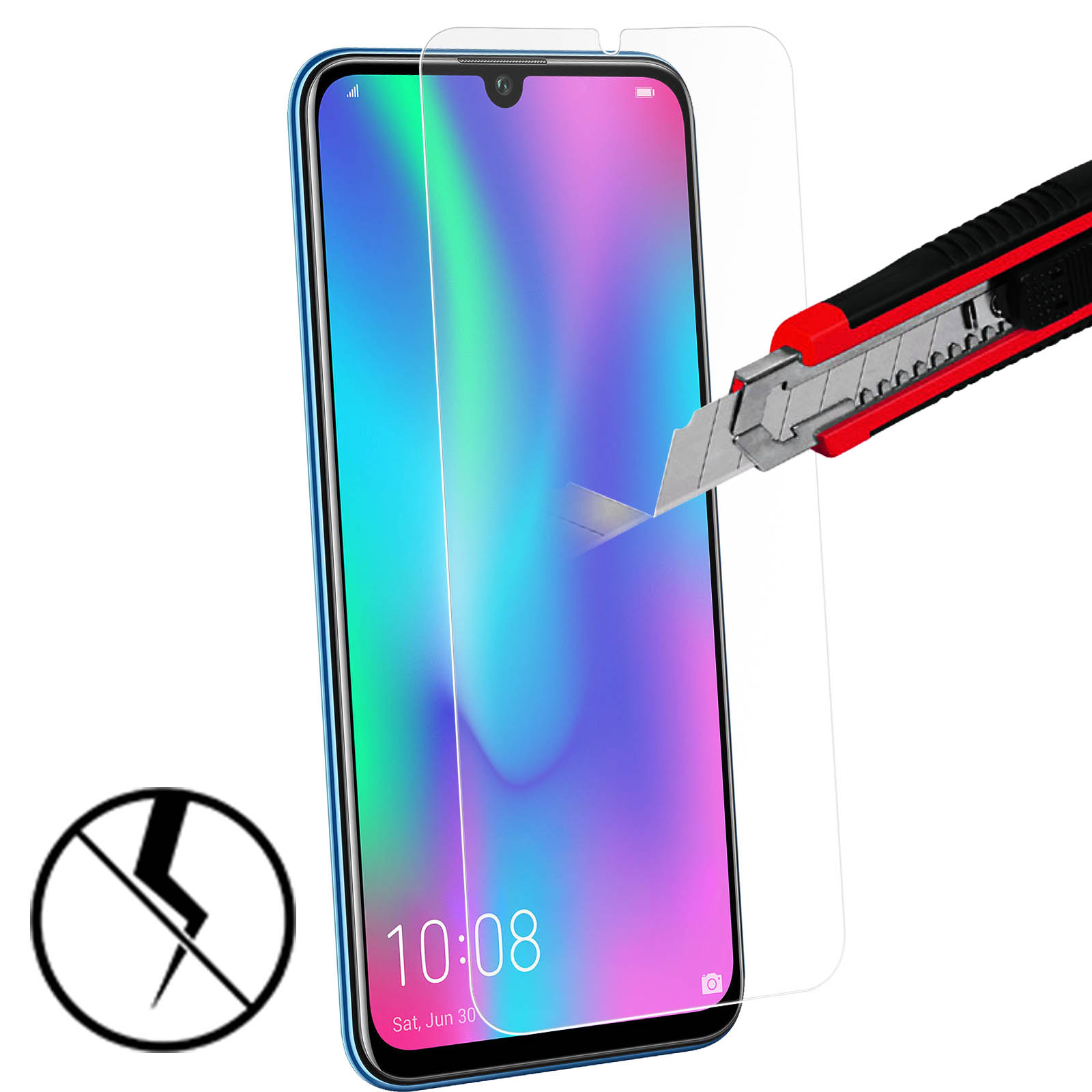 Uno smartphone con proteggischermo applicato con un taglierino.
