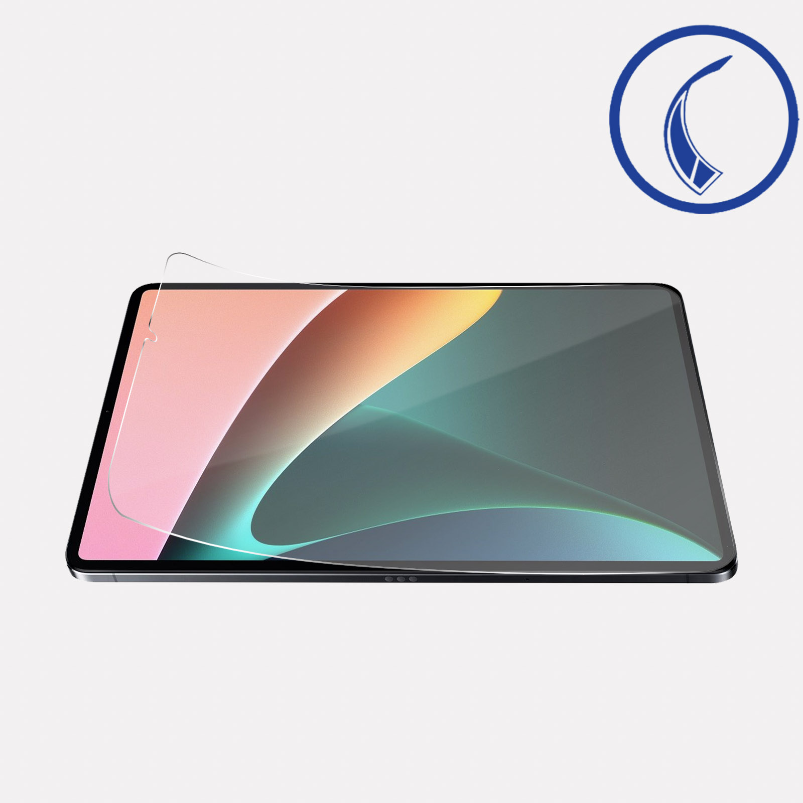 Una protezione per lo schermo su un tablet con sfondo colorato.