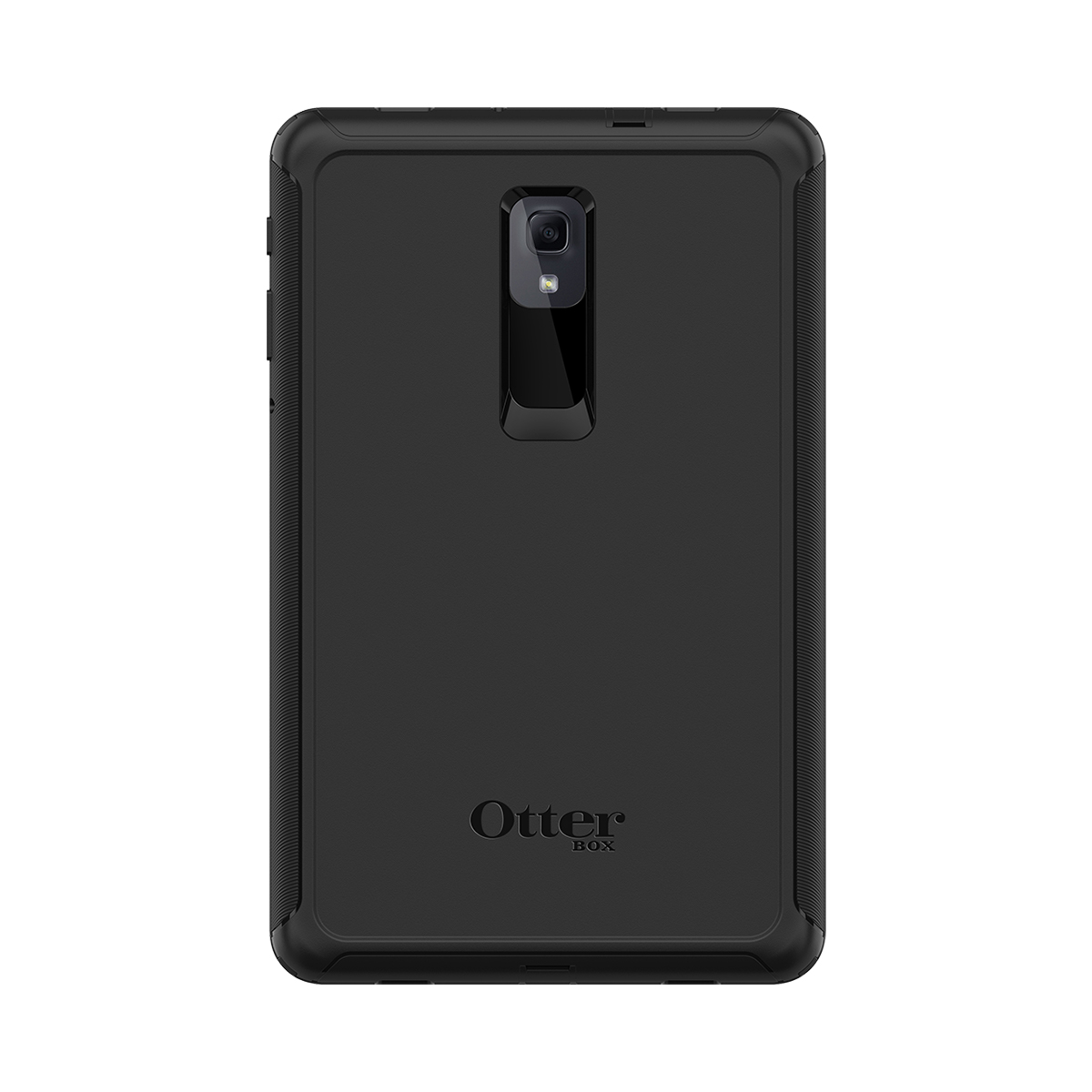 Custodia nera OtterBox per telefono con ritaglio fotocamera e logo.