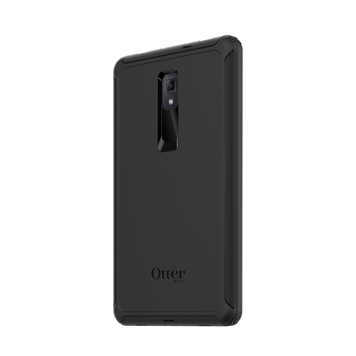 Custodia nera OtterBox per telefono con ritaglio fotocamera e logo.