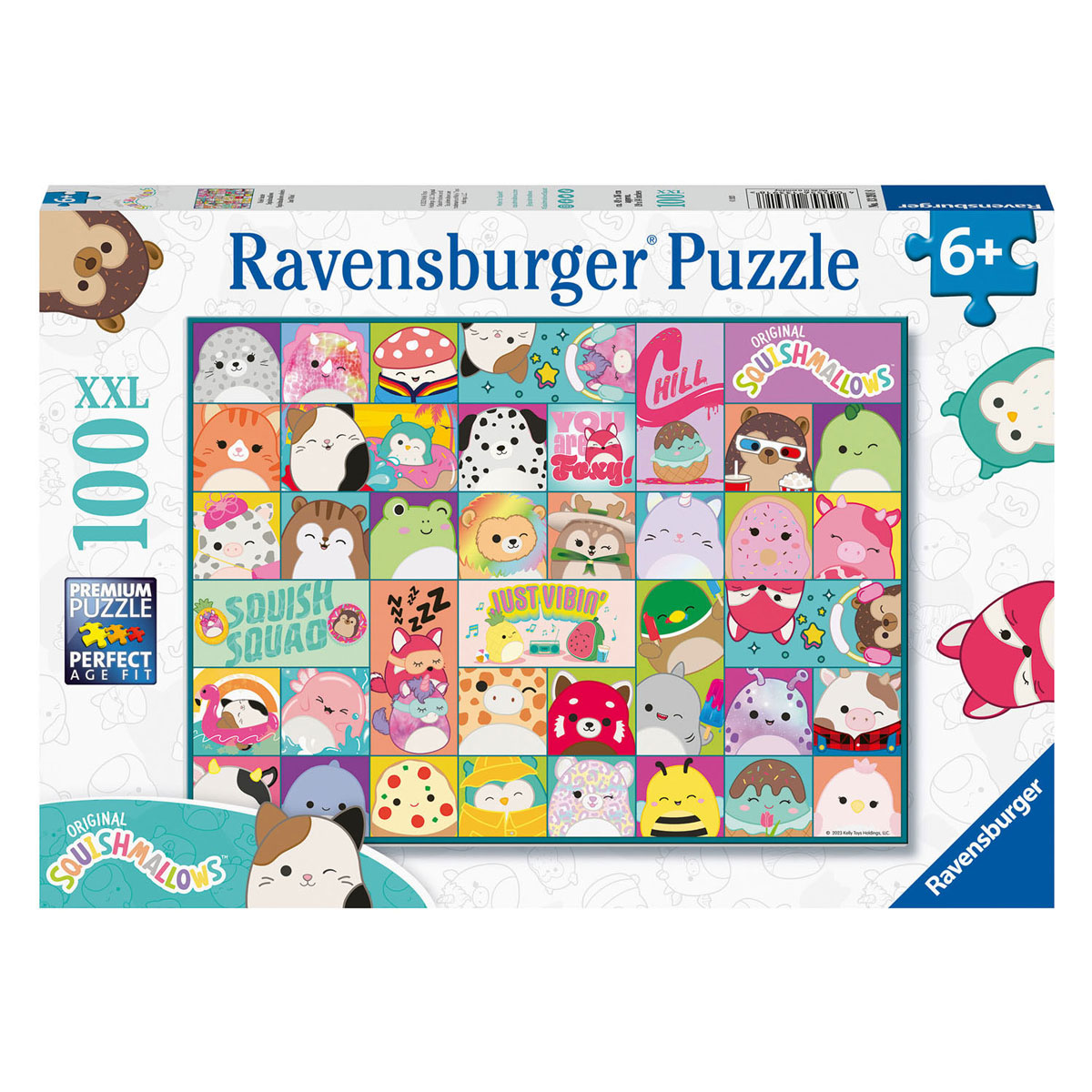Ravensburger XXL 100-stukjespuzzel met diverse Squishmallows-personages.