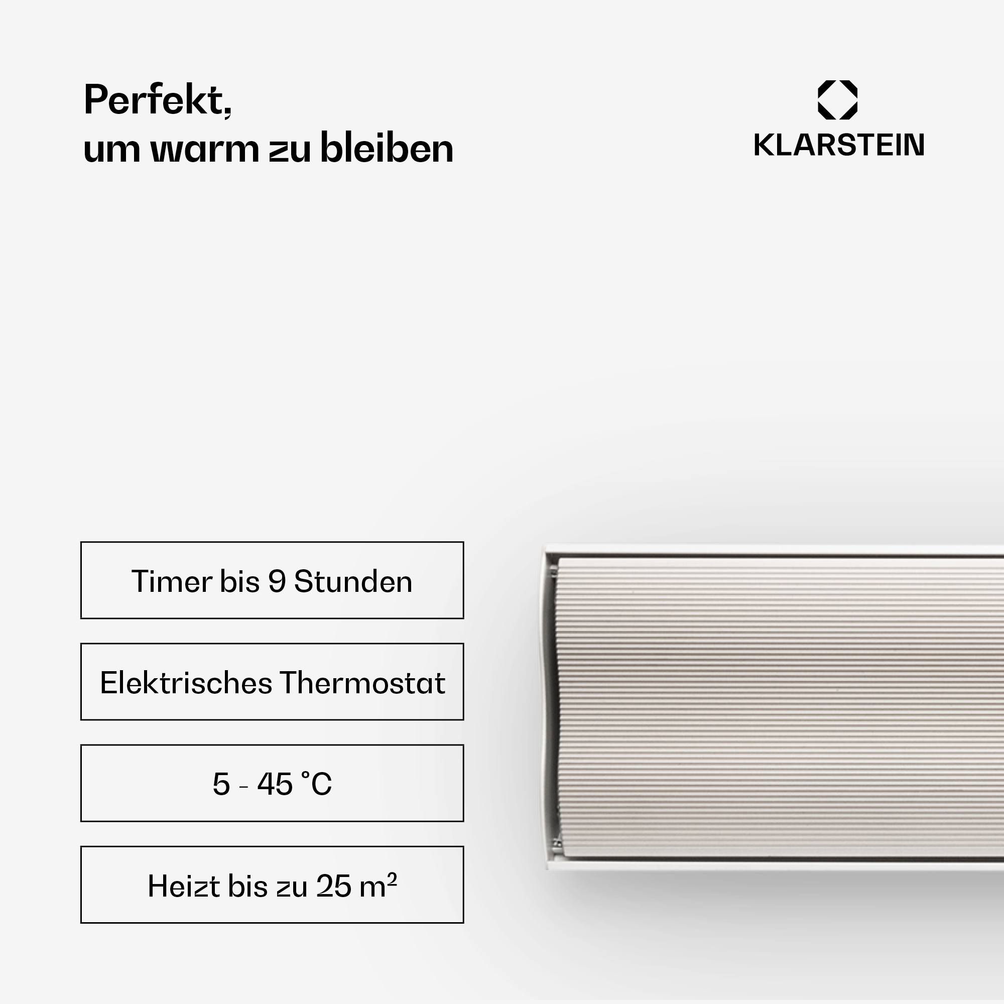 Klarstein Heizgerät mit Timer, Thermostat, 5-45°C, heizt bis 25m².