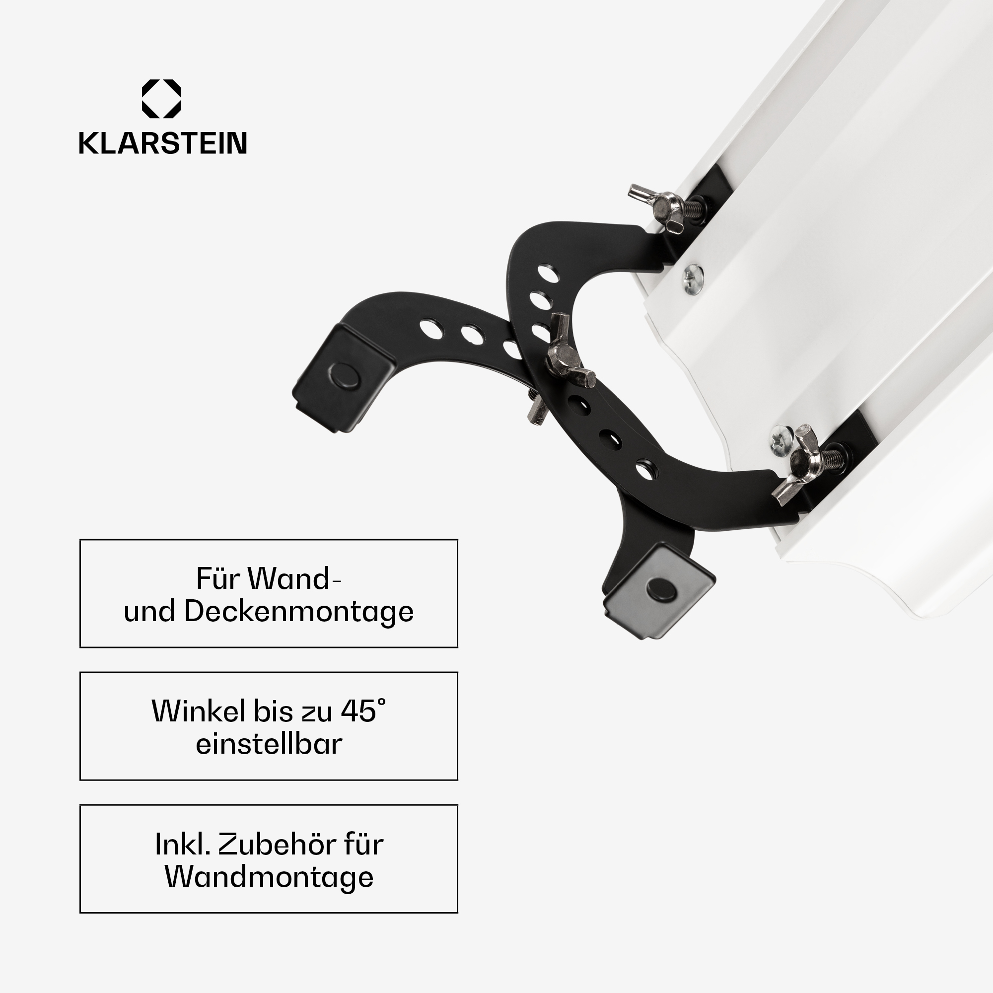 Klarstein Halterung für Wand- und Deckenmontage, bis 45° einstellbar.