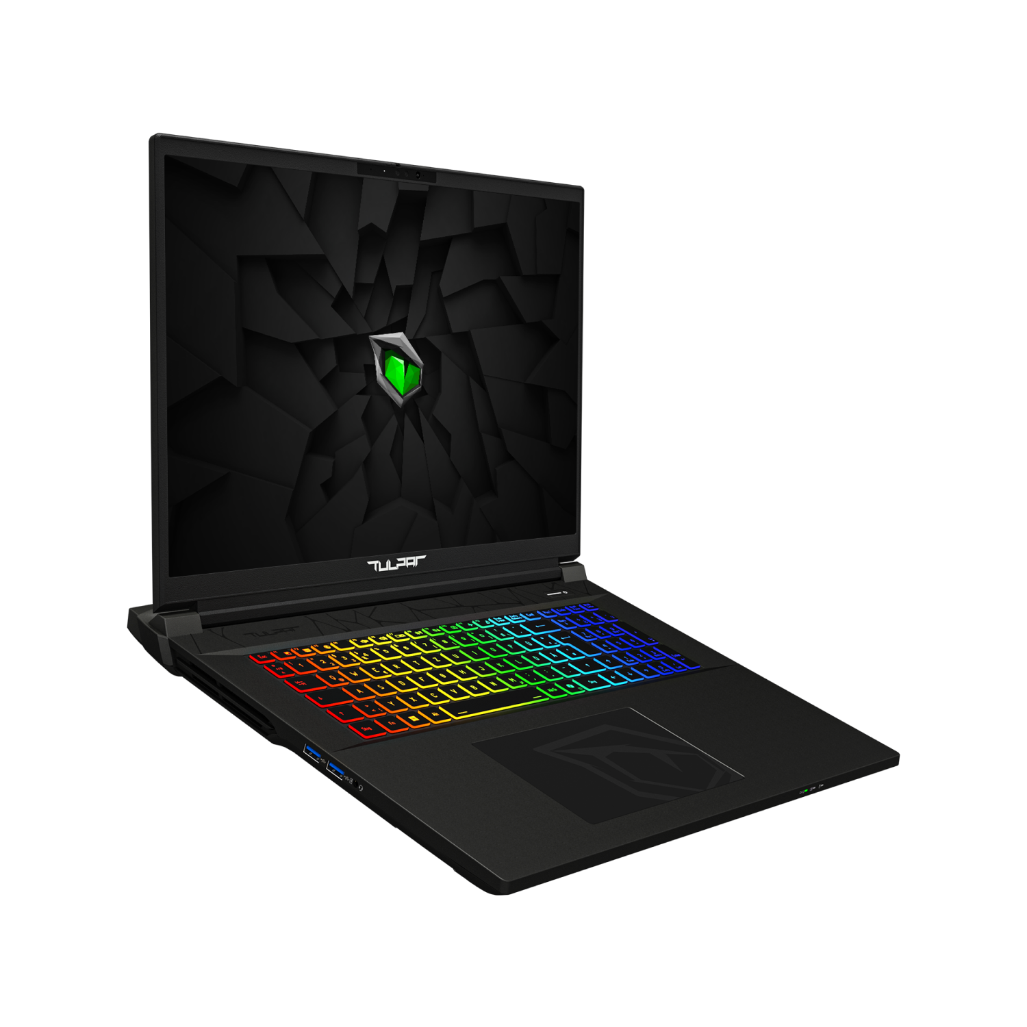 Ein schwarzer Laptop mit beleuchteter Tastatur und dunklem Hintergrund.