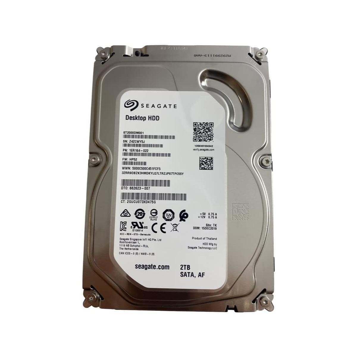 Seagate 2TB Desktop HDD, argento, con etichettatura dettagliata.