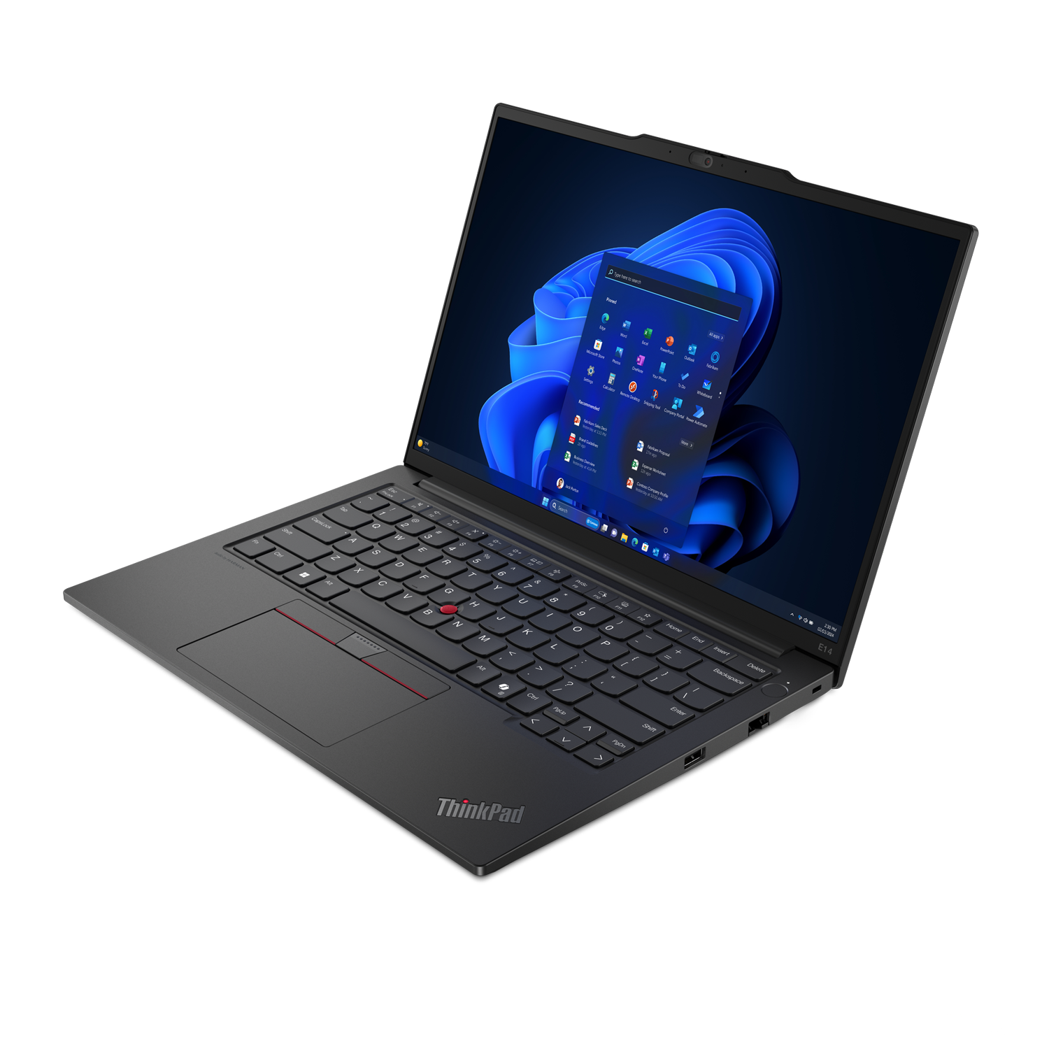 Ekranı, klavyesi ve dokunmatik yüzeyi açık siyah bir Lenovo ThinkPad dizüstü bilgisayar.