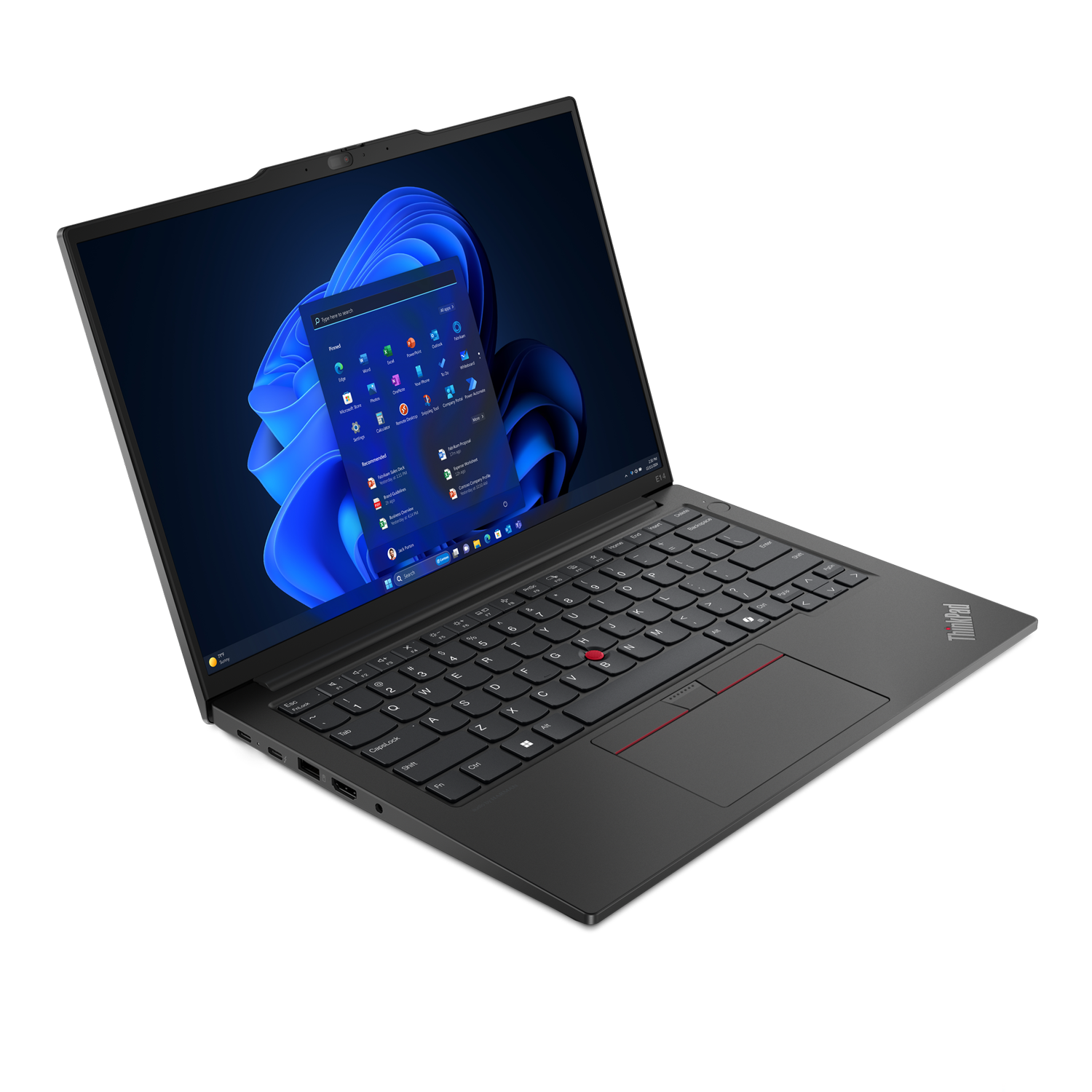 Windows başlangıç menüsünü gösteren açık ekranlı siyah dizüstü bilgisayar.