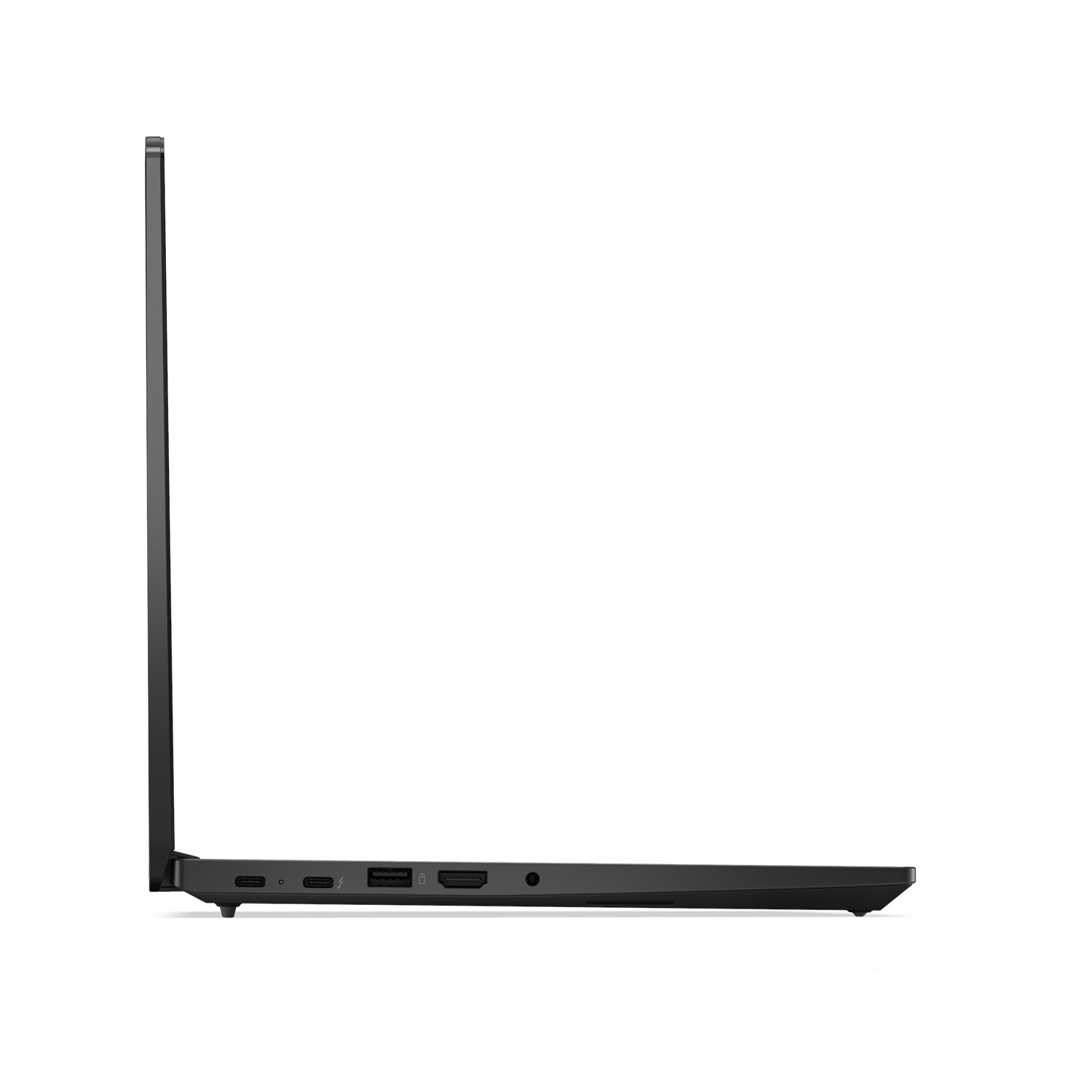 Yan profildeki siyah dizüstü bilgisayar: USB-C, USB-A, HDMI bağlantı noktaları.