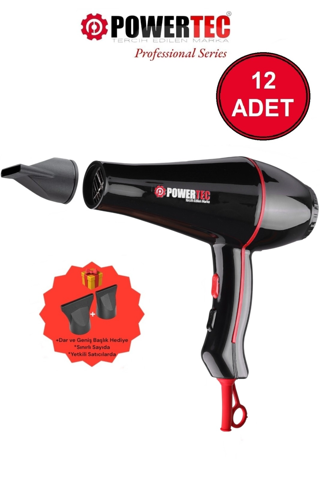 POWERTEC TR-601 12 Adet 2500 W Profesyonel Fön Makinesi Siyah