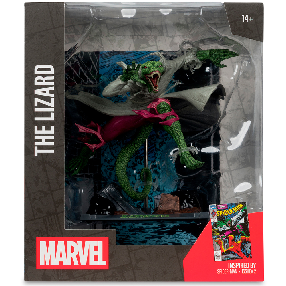 Actionfigur des Lizards im Karton, inspiriert von Spider-Man.