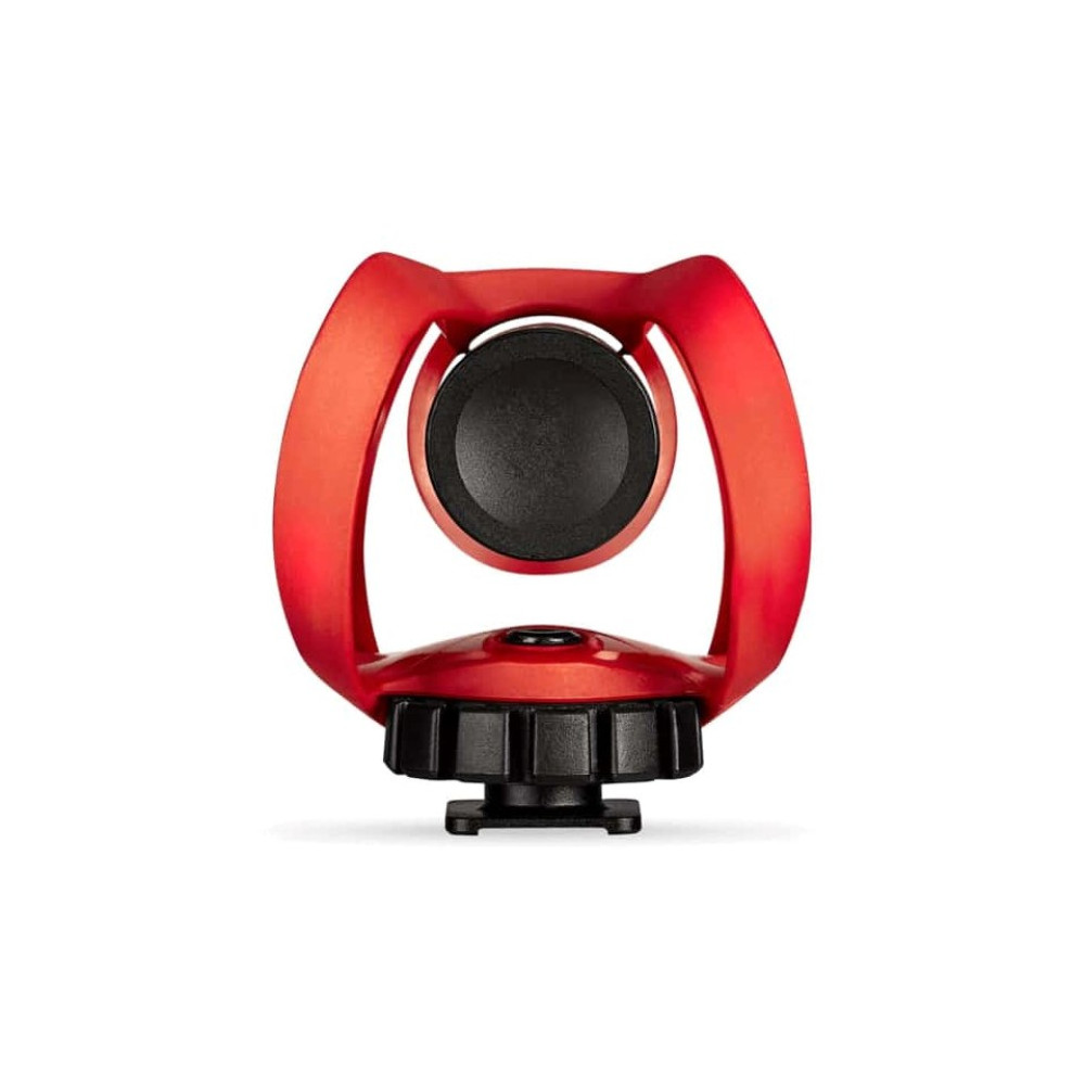 Czerwony uchwyt mikrofonowy z czarną wkładką i radełkowaną śrubą.