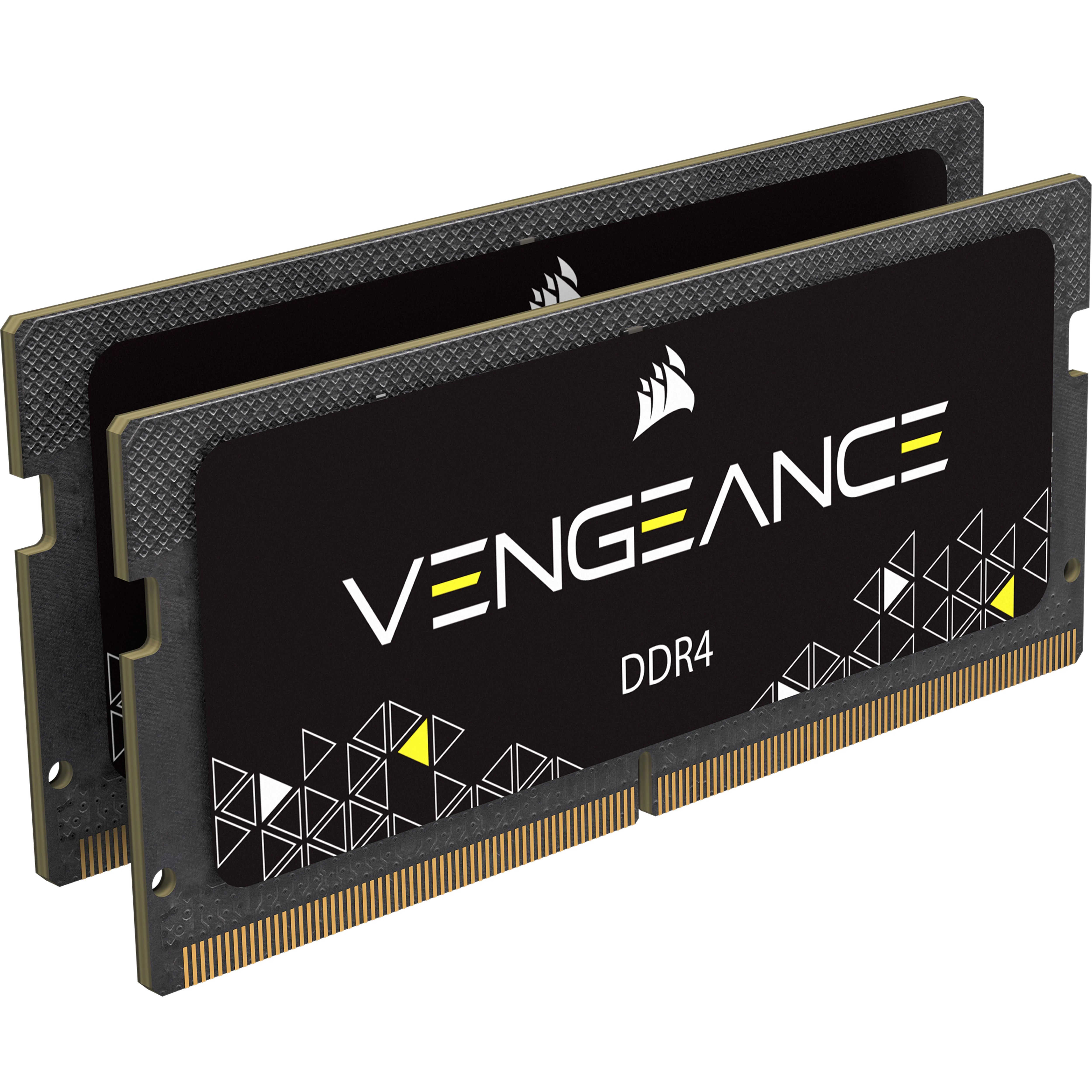 Dwa czarne moduły RAM Corsair Vengeance DDR4 z wzorzystymi radiatorami.