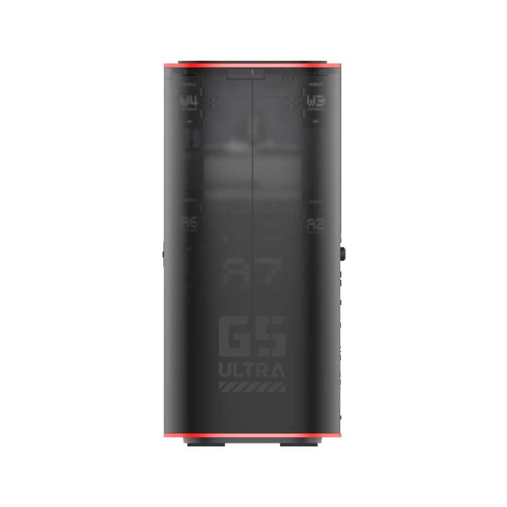 Czarny G5 ULTRA cylinder z czerwonymi światłami na górze i na dole.