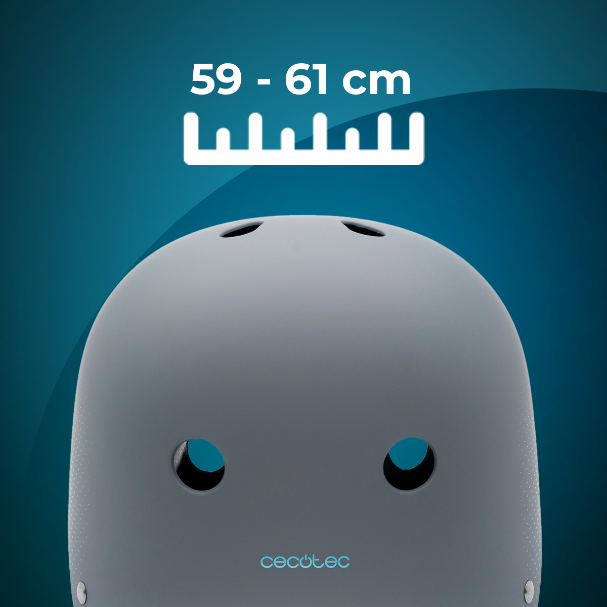 Casco gris con orificios de ventilación y talla 59-61 cm.