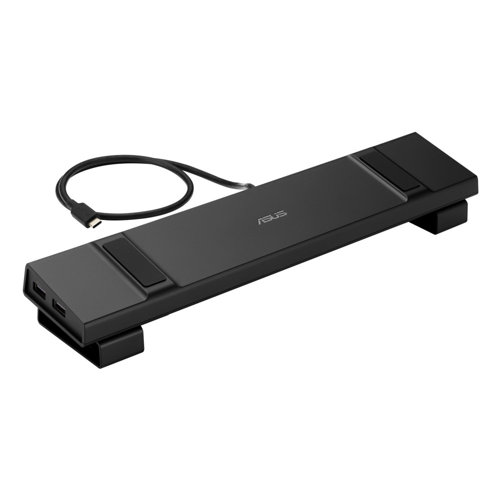 Czarny stojak ASUS do laptopa z portami USB i kablem USB-C.