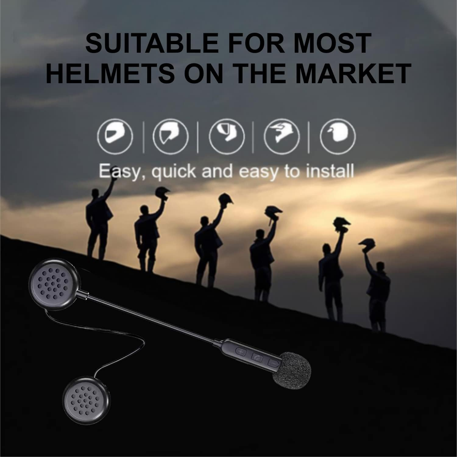 Ein Headset mit Mikrofon und zwei Ohrhörern, das für die meisten Helme geeignet ist.
