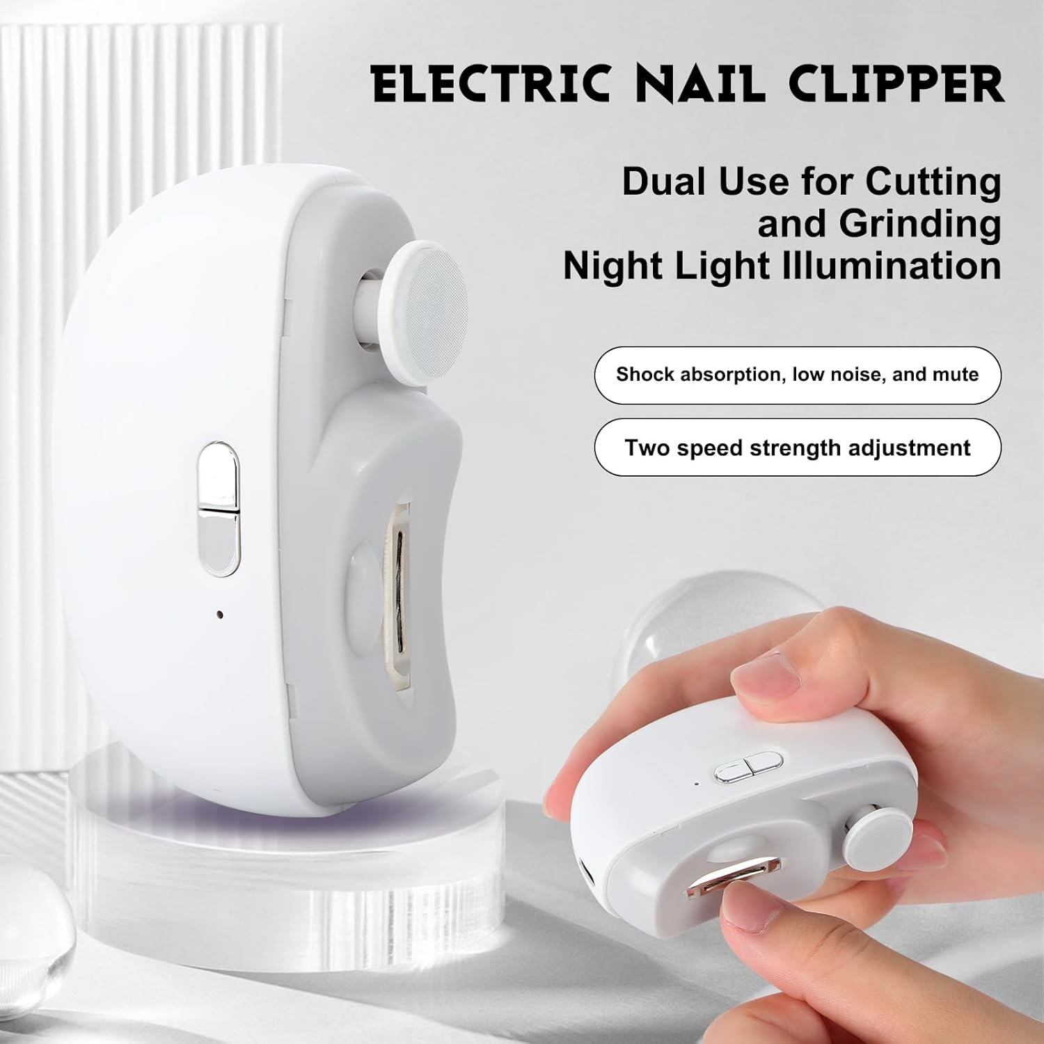 Elektrischer Nagelknipser zum Schneiden und Schleifen mit Nachtlicht.