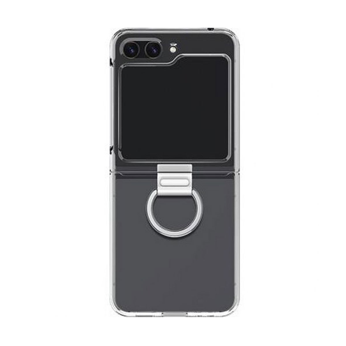 Una funda transparente con anillo para un teléfono plegable.