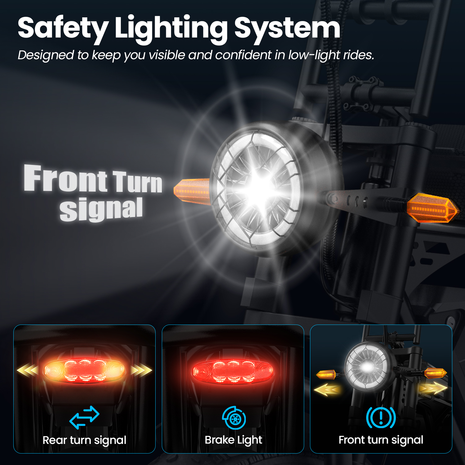 Oświetlenie motocykla: kierunkowskaz przedni, tylny, światło stop.