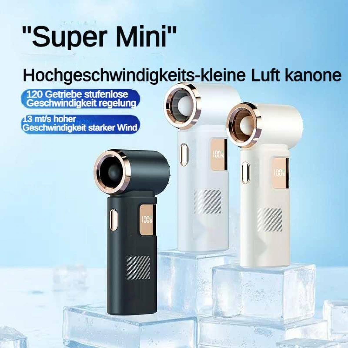 Drei "Super Mini"-Ventilatoren in Schwarz und Weiß auf Eiswürfeln.