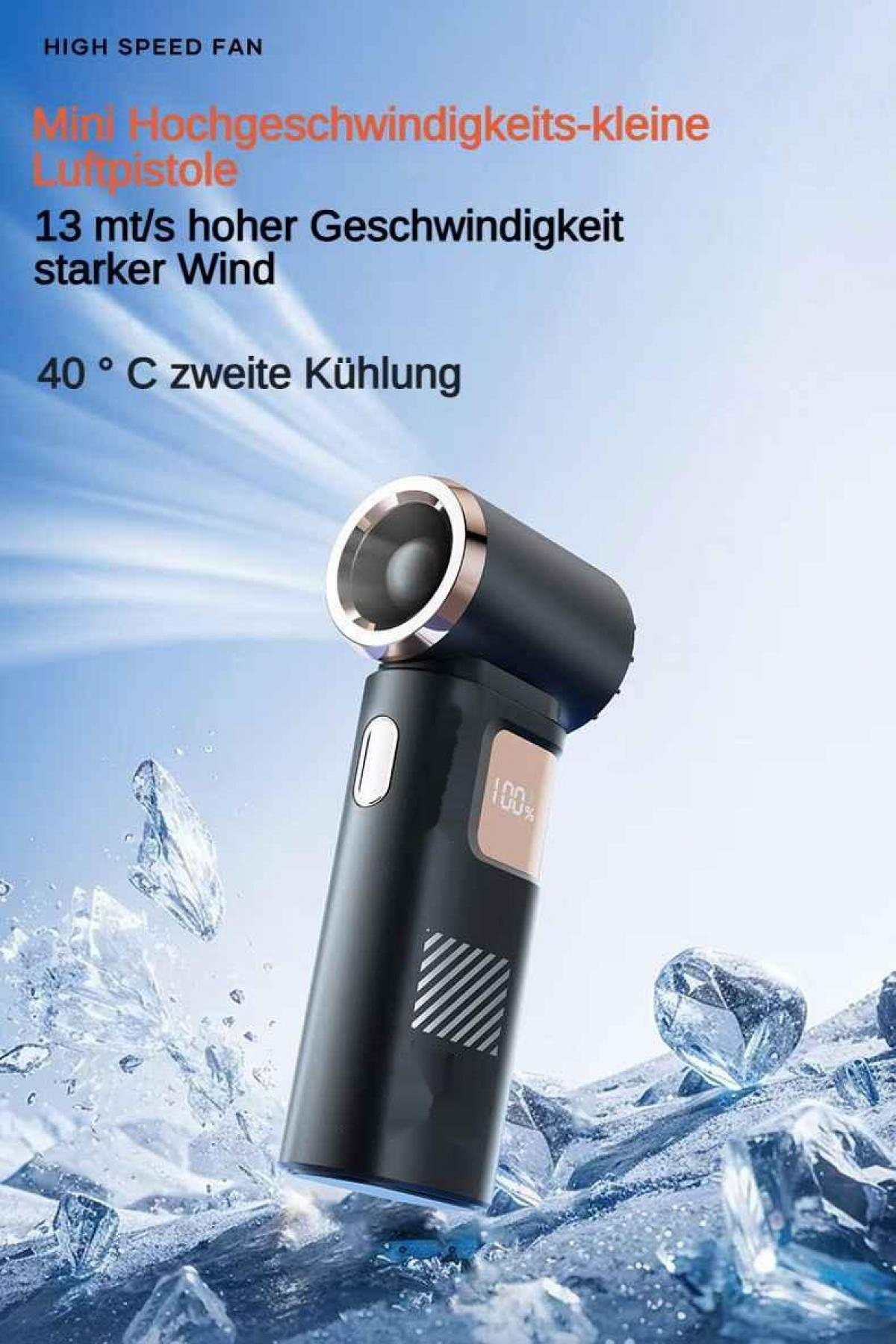 Ein schwarzer Hochgeschwindigkeitslüfter mit Eis und Wasser.