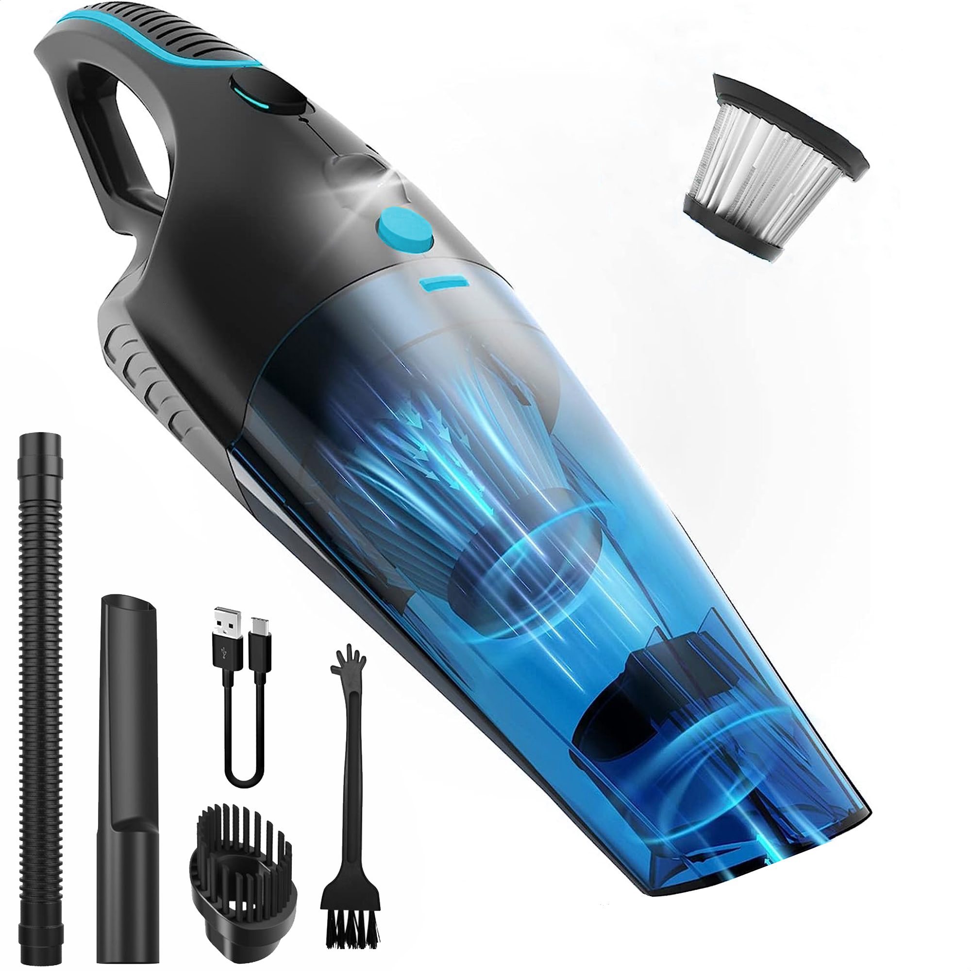JoyFan Akku Handstaubsauger,18000Pa USB aufladbar Tragbar Leicht Mini Staubsauger, 6000mAh Auto-Staubsauger mit 2 HEPA-Filter, Nass & Trocken Handsauger, für den AutoHaus, Küche,Tierhaare (Violett
