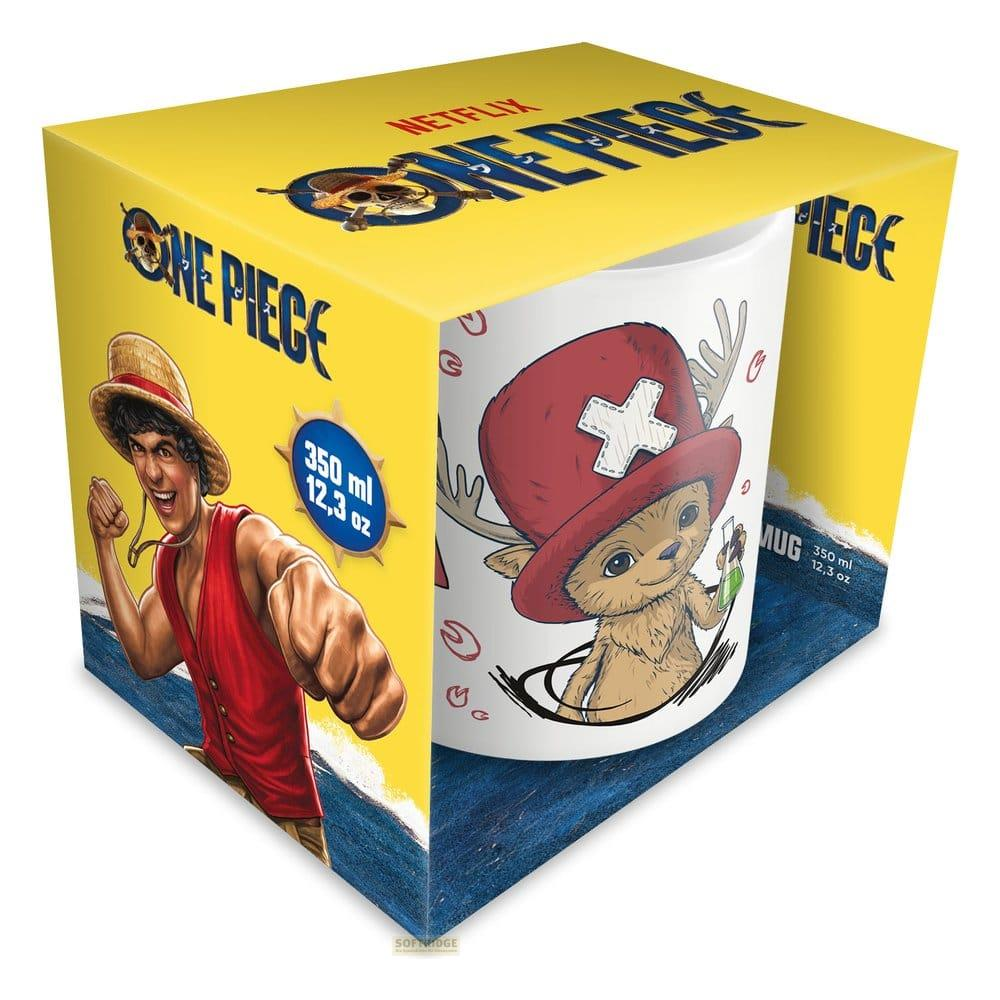 Verpackung für eine Tasse mit One Piece-Motiven, Monkey D. Luffy und Chopper.