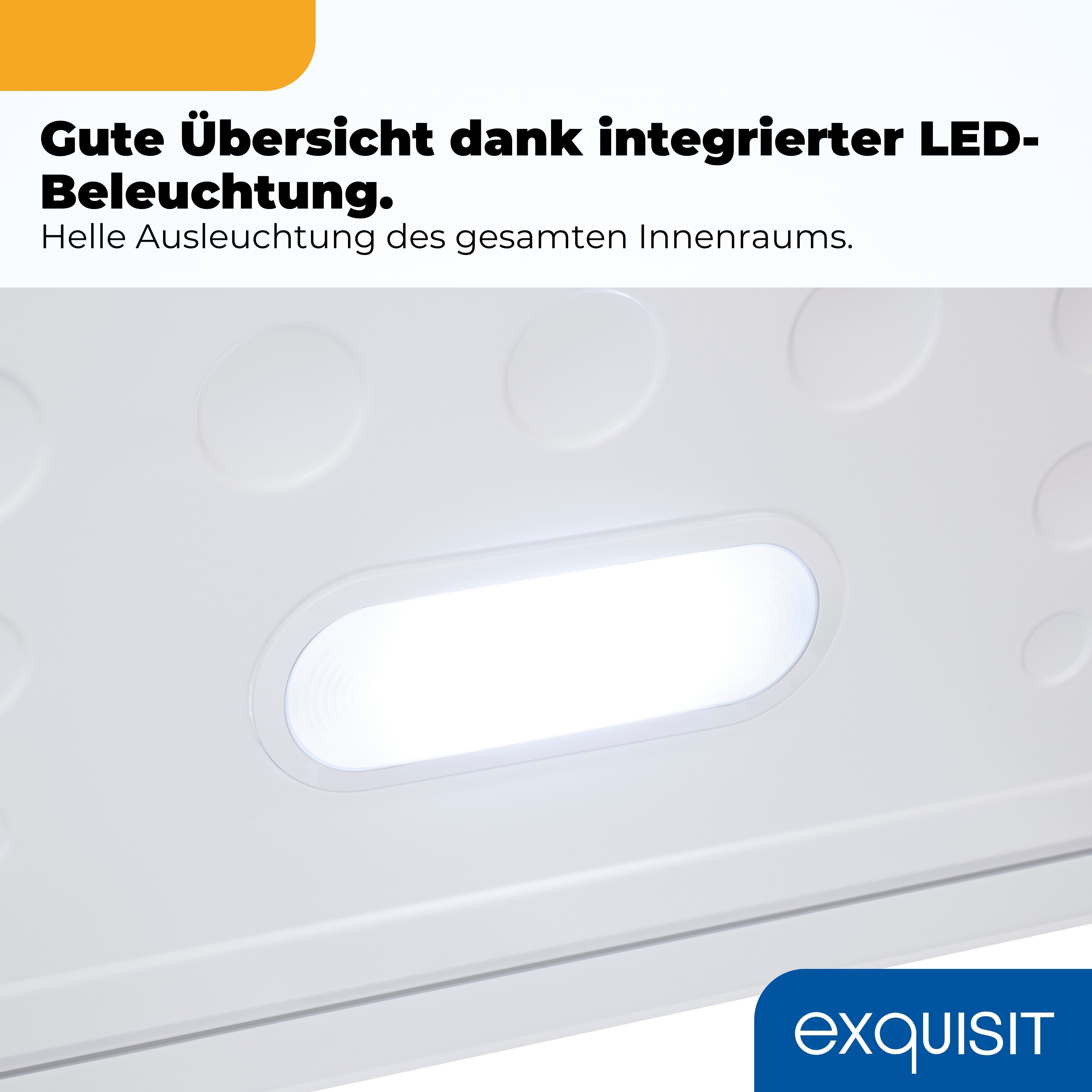 Weißes Interieur mit integrierter ovaler LED-Leuchte, die hell leuchtet.