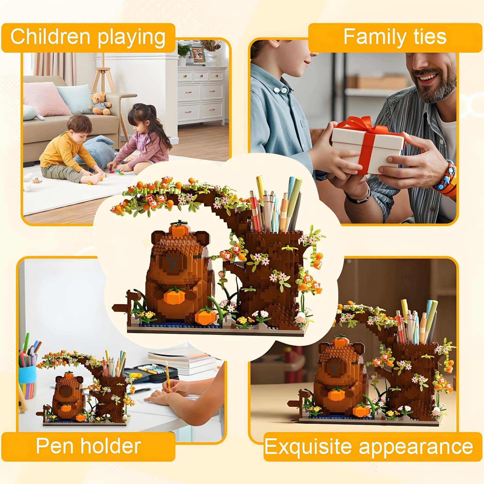Kinder spielen, Familie, Stiftehalter mit Bären und Baum, exquisites Aussehen.